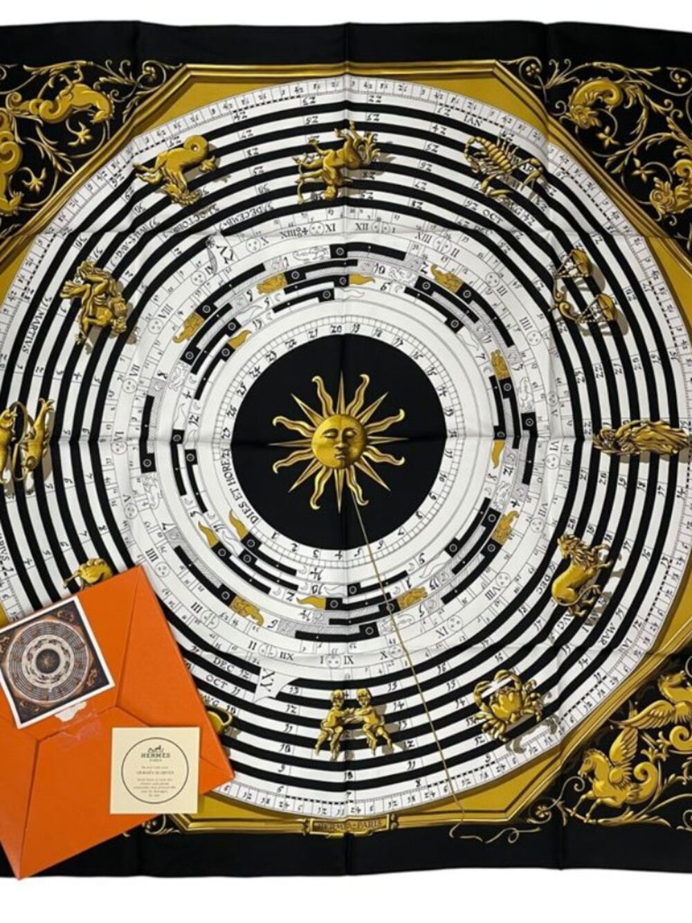 Hermes Scarf Silk Carre 90 Dies Et Hore Astrology Black